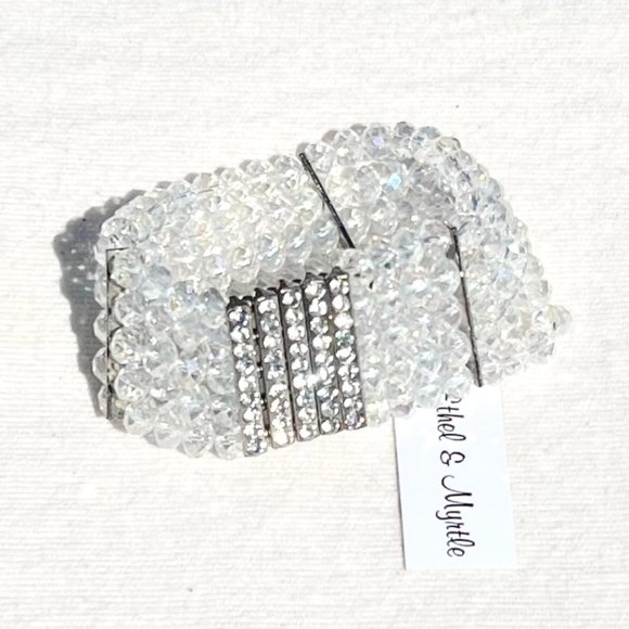 Bracelet Rhinestone Crystal Jeweled Sparkle Stretch Statement Silvertone NWT - Picture 3 of 4